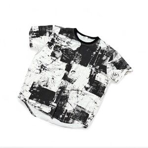 Kuegou Men's Black and White Abstract Short Sleeve Tshirt Size XL